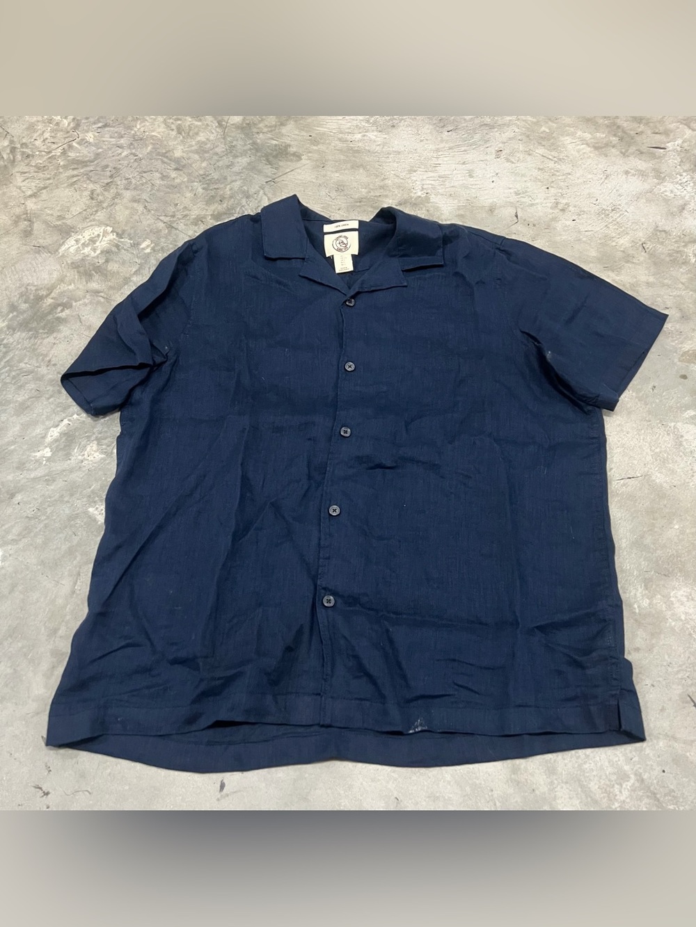 Panama Jack Mens Large Navy Blue 100% Linen Short Sleeve Shirt